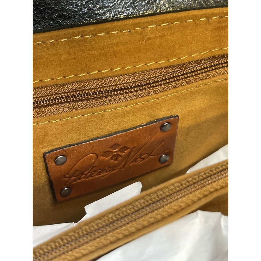 Patricia Nash Leather Leandra Flap Natural and Black Crossbody Handbag Purse - Picture 11 of 12